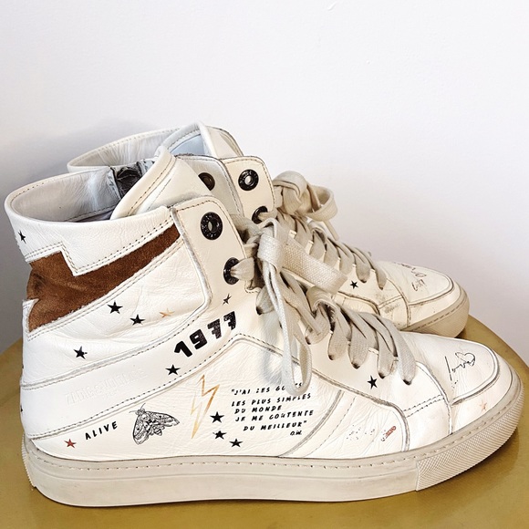 ZV1747 High Flash Sneakers CRUSH Leather ZADIG&VOLTAIRE, size 40 US 9 Distressed - Picture 7 of 15